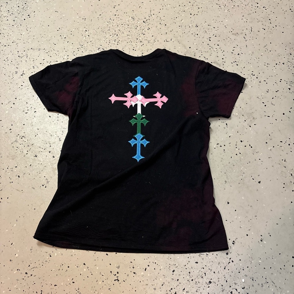 Custom made Black T-Shirt with Colorful Cross Design